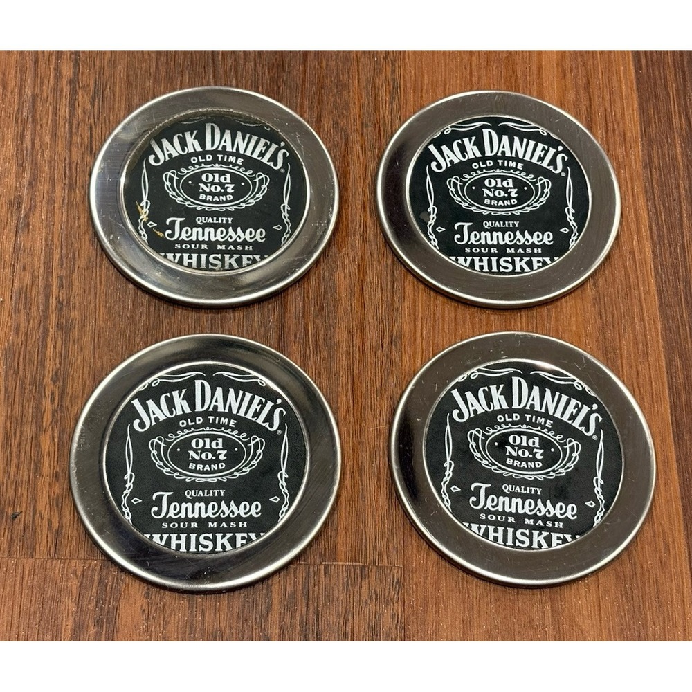 Jack Daniel's NO. 7 Sets Of 4 Coasters For Whiskey Beer Pint Glass Black/Silver